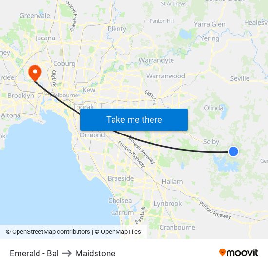 Emerald - Bal to Maidstone map