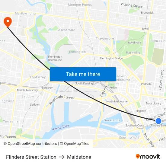 Flinders Street Station to Maidstone map