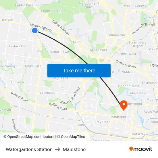Watergardens Station to Maidstone map