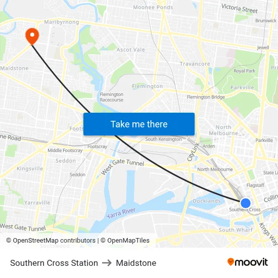 Southern Cross Station to Maidstone map