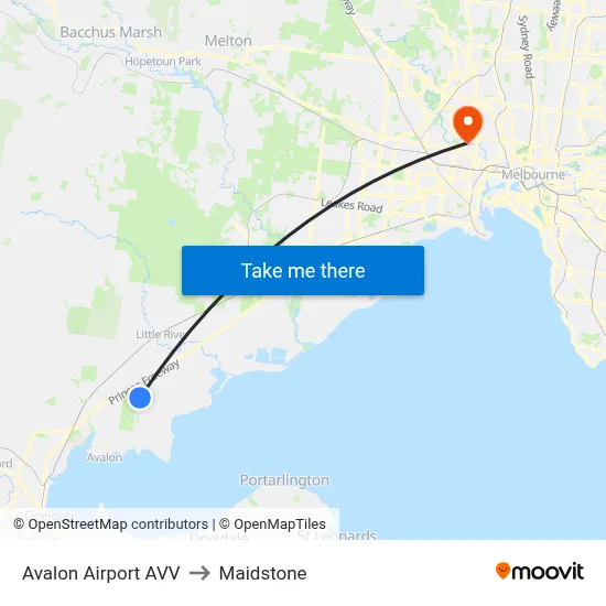 Avalon Airport AVV to Maidstone map