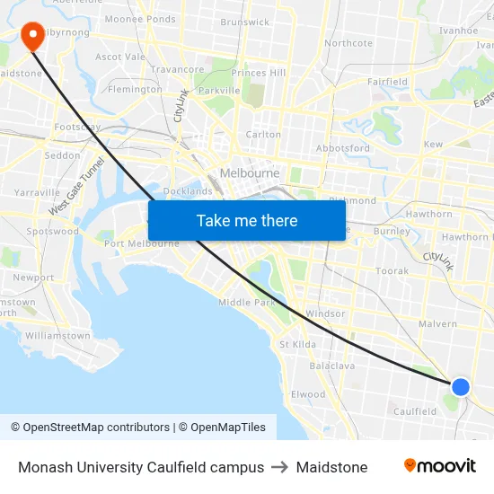 Monash University Caulfield campus to Maidstone map