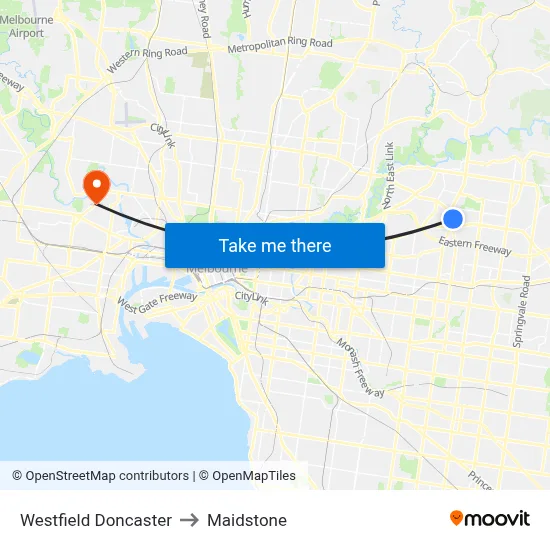 Westfield Doncaster to Maidstone map