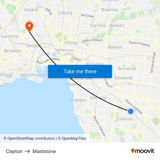 Clayton to Maidstone map
