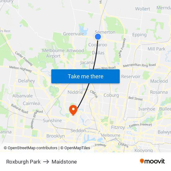 Roxburgh Park to Maidstone map