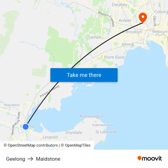 Geelong to Maidstone map