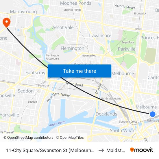 11-City Square/Swanston St (Melbourne City) to Maidstone map