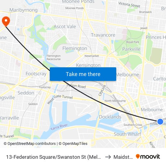 13-Federation Square/Swanston St (Melbourne City) to Maidstone map