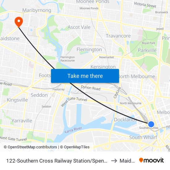 122-Southern Cross Railway Station/Spencer St (Melbourne City) to Maidstone map