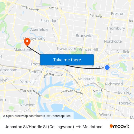 Johnston St/Hoddle St (Collingwood) to Maidstone map