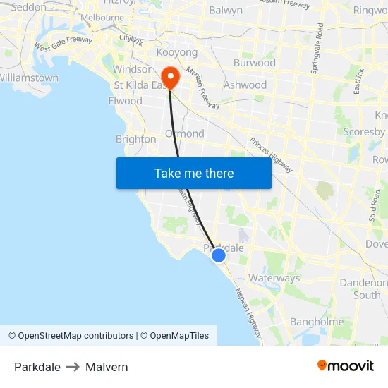 Parkdale to Malvern map
