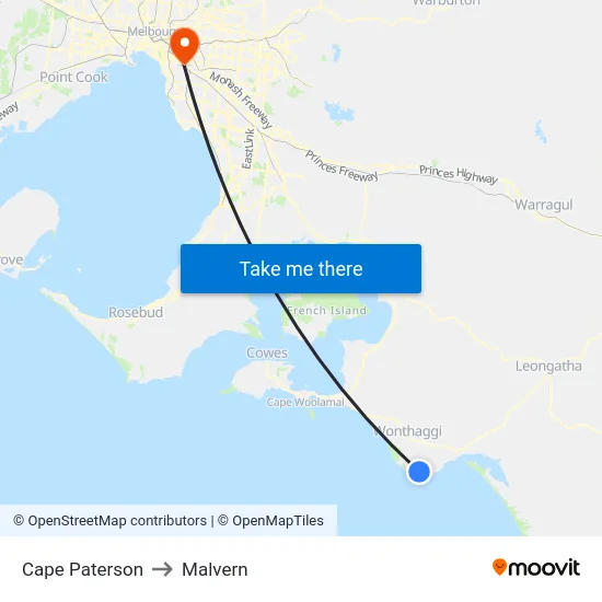 Cape Paterson to Malvern map