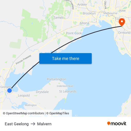 East Geelong to Malvern map