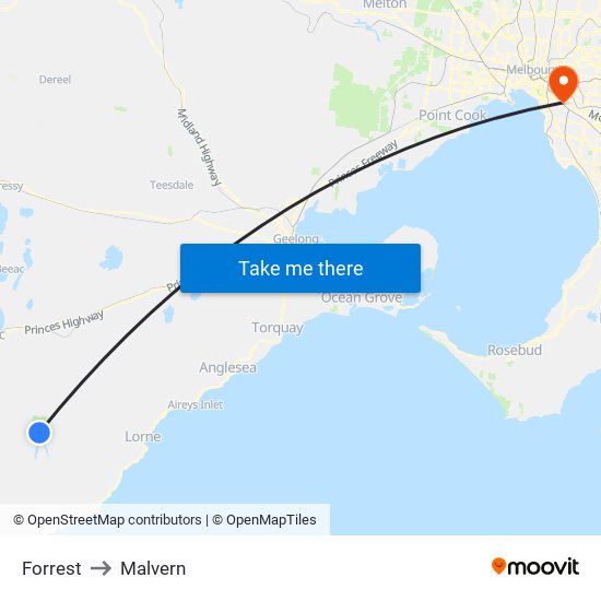 Forrest to Malvern map