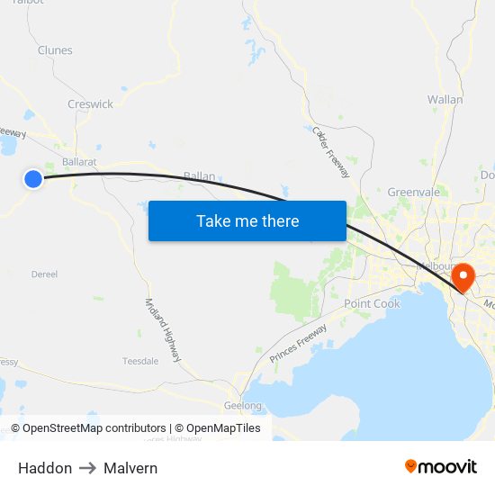 Haddon to Malvern map