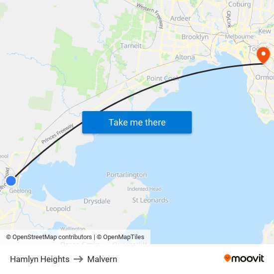 Hamlyn Heights to Malvern map