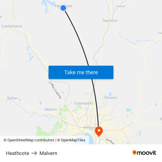 Heathcote to Malvern map