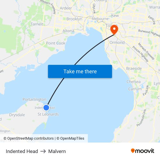 Indented Head to Malvern map
