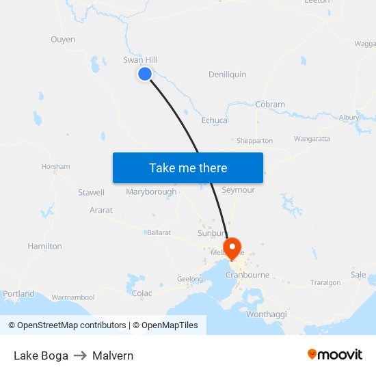 Lake Boga to Malvern map