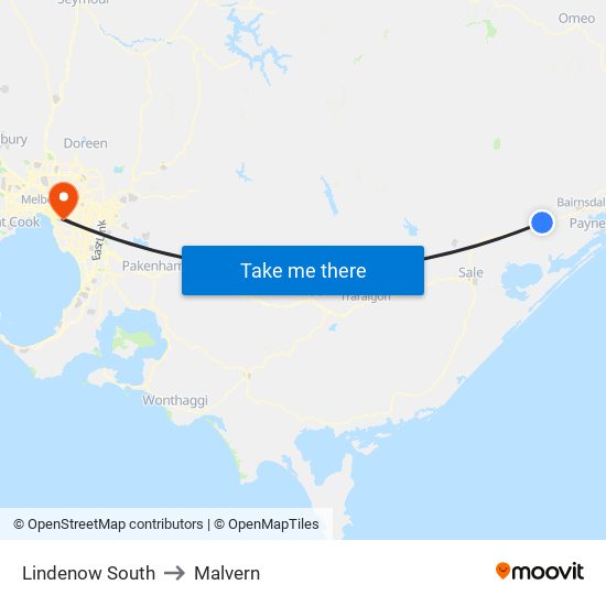 Lindenow South to Malvern map