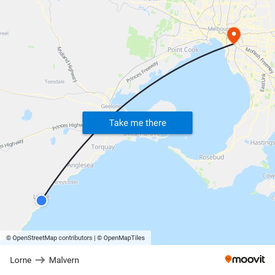 Lorne to Malvern map