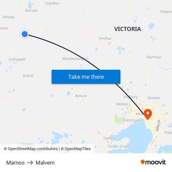 Marnoo to Malvern map