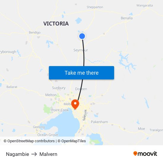 Nagambie to Malvern map