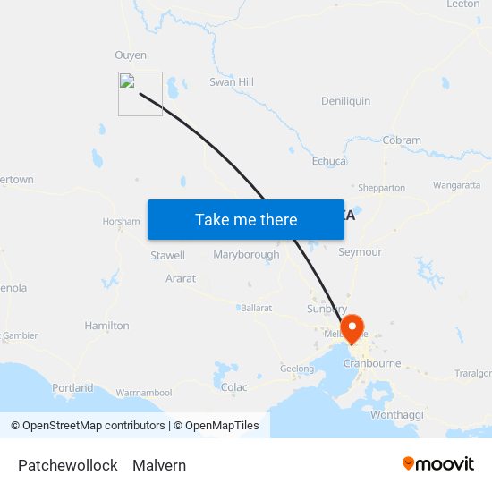 Patchewollock to Malvern map