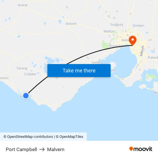 Port Campbell to Malvern map