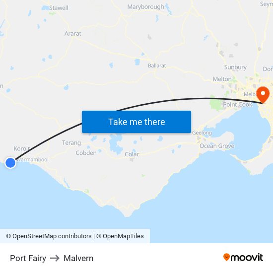 Port Fairy to Malvern map