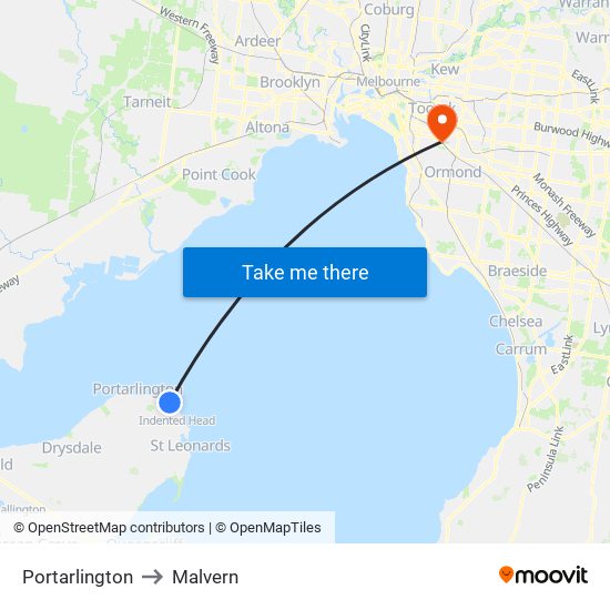 Portarlington to Malvern map