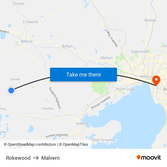 Rokewood to Malvern map