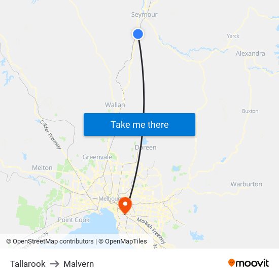 Tallarook to Malvern map