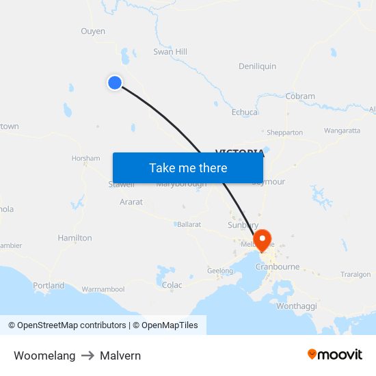 Woomelang to Malvern map