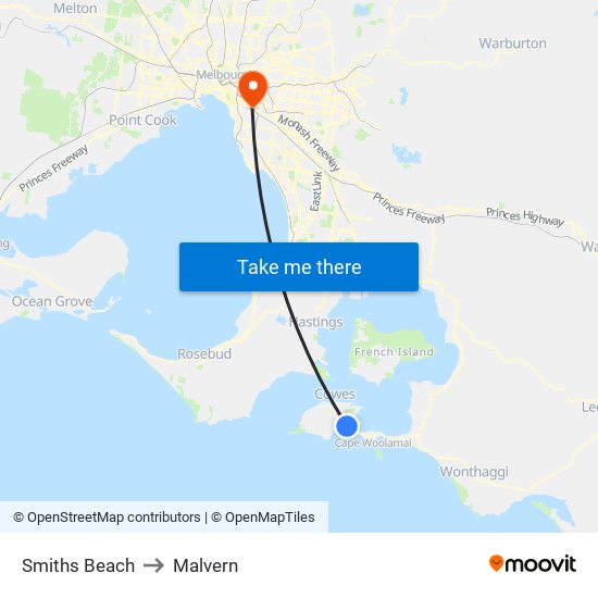 Smiths Beach to Malvern map