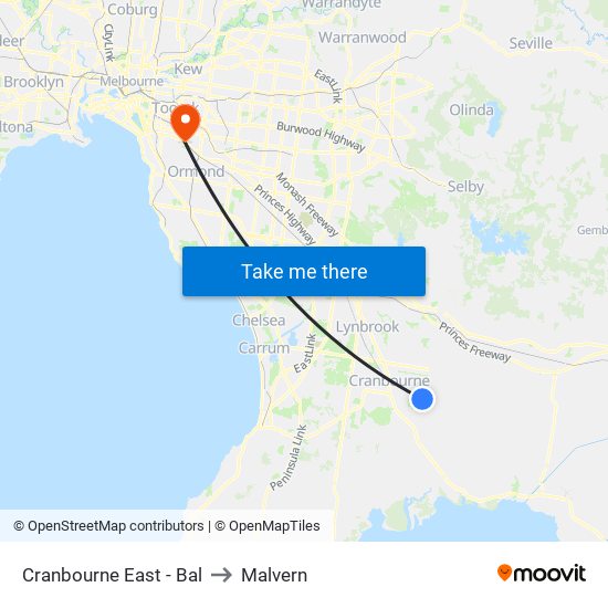 Cranbourne East - Bal to Malvern map