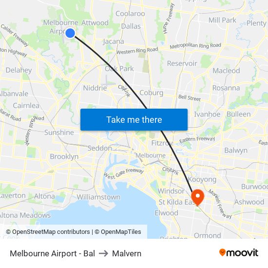 Melbourne Airport - Bal to Malvern map