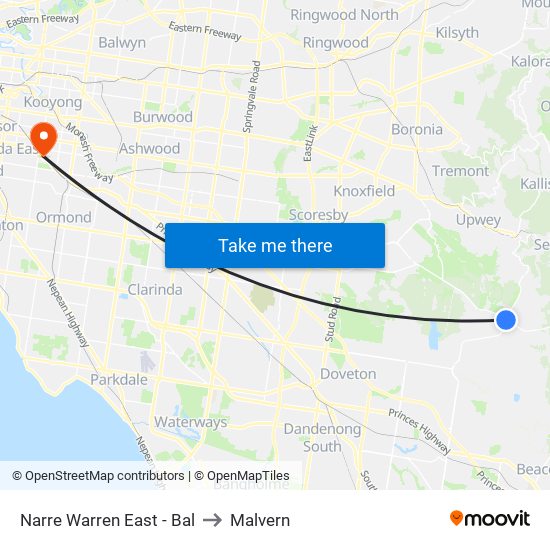 Narre Warren East - Bal to Malvern map