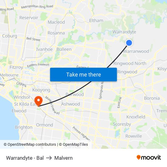 Warrandyte - Bal to Malvern map