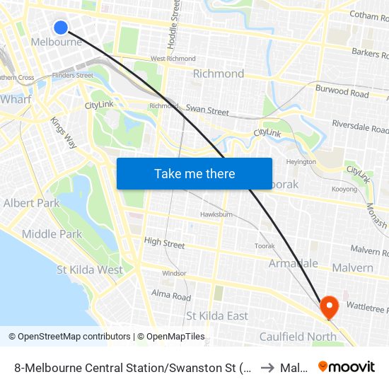 8-Melbourne Central Station/Swanston St (Melbourne City) to Malvern map