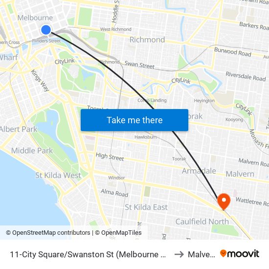 11-City Square/Swanston St (Melbourne City) to Malvern map