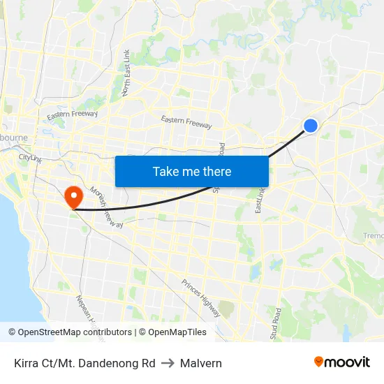 Kirra Ct/Mt. Dandenong Rd to Malvern map