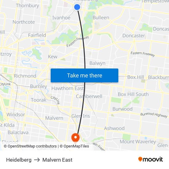 Heidelberg to Malvern East map