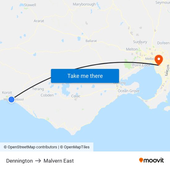 Dennington to Malvern East map