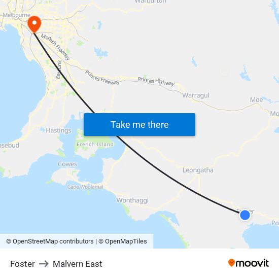 Foster to Malvern East map