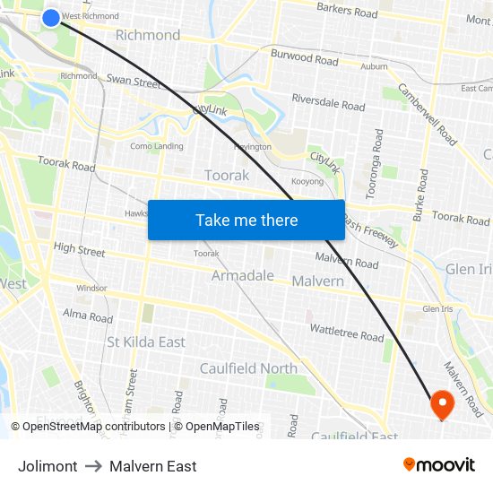 Jolimont to Malvern East map