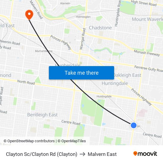 Clayton Sc/Clayton Rd (Clayton) to Malvern East map