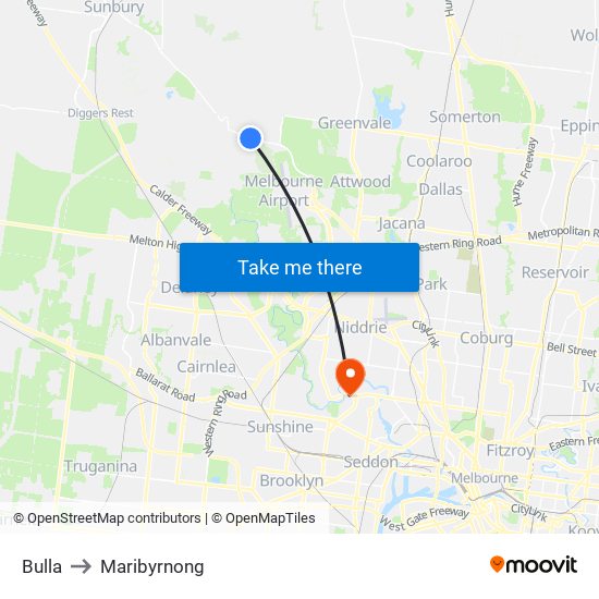 Bulla to Maribyrnong map