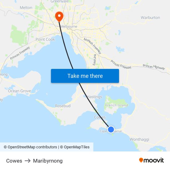 Cowes to Maribyrnong map