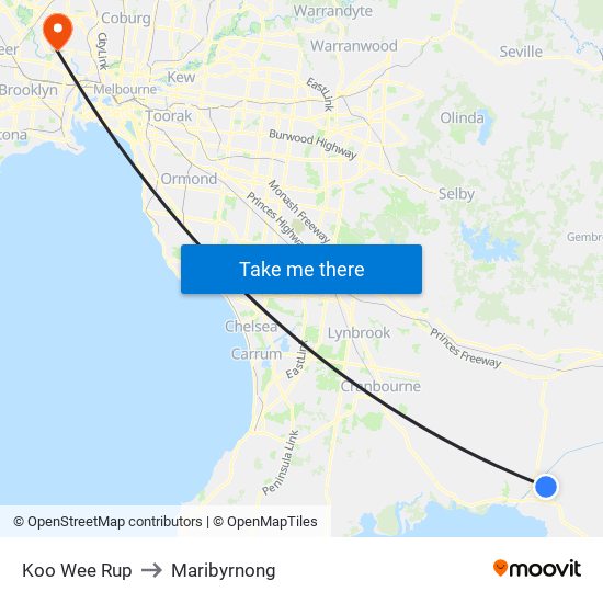 Koo Wee Rup to Maribyrnong map